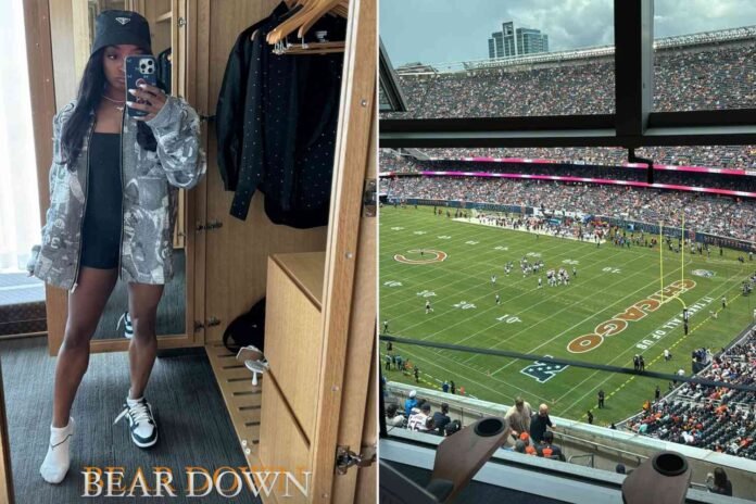 Simone Biles Watches Jonathan Owens Play with Chicago Bears
