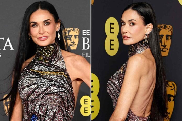 Demi Moore Wears Sparkling Backless Gown for 2025 BAFTAs
