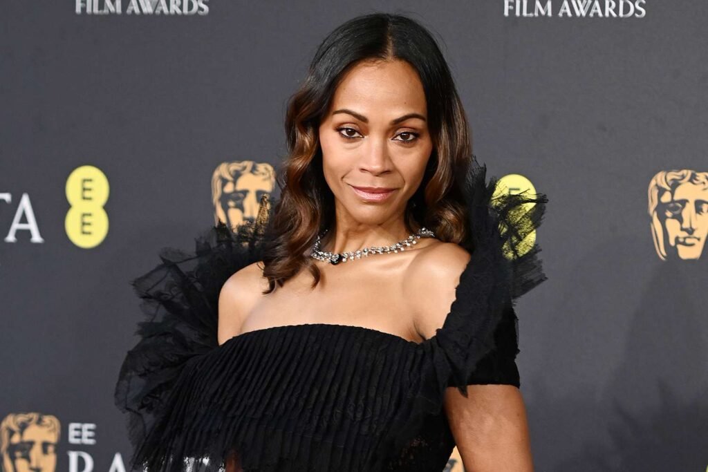 Zoe Saldaña Vamps It Up in Black Lace Gown at BAFTAs 2025
