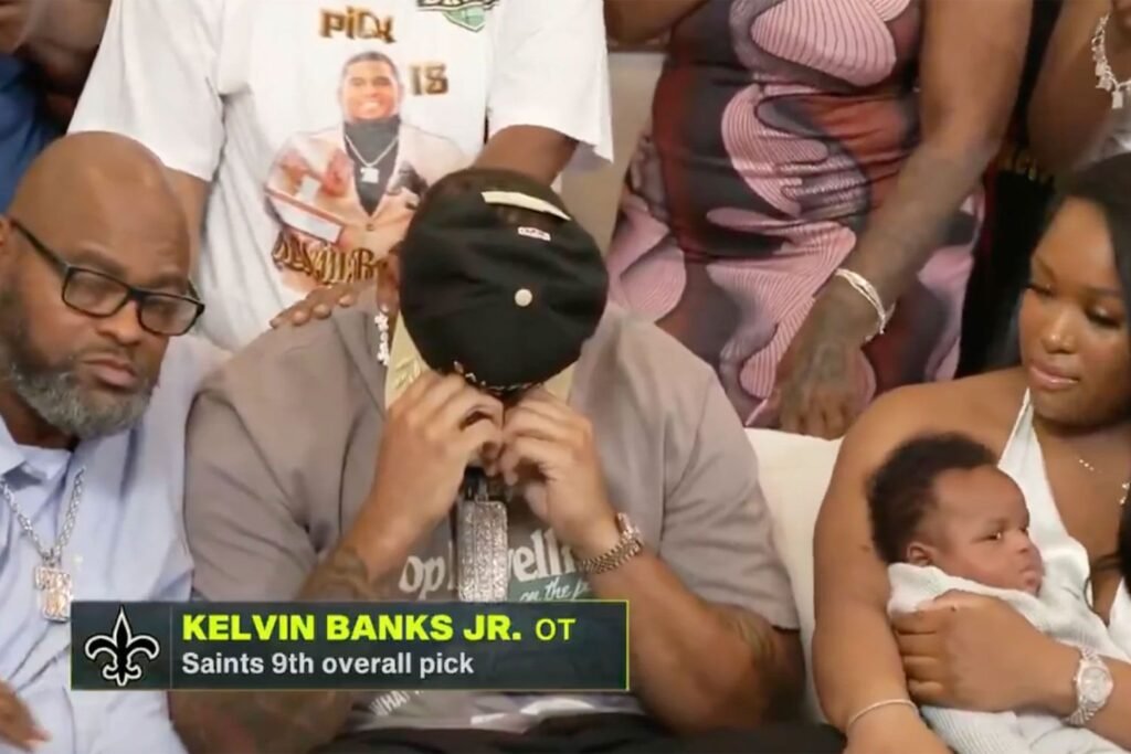 Kelvin Banks Jr.’s Infant Son Vomits on Live TV After Dad Is Drafted