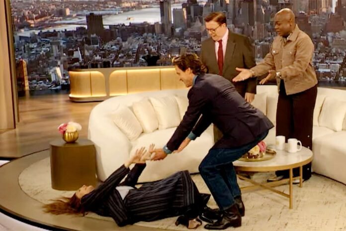 Drew Barrymore Collapses After Kissing Matt Bomer on Her Talk Show