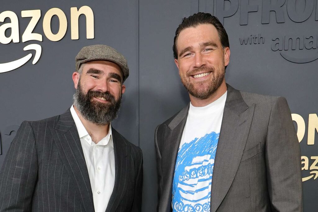 Travis Kelce Shows Off Slicked-Back Hair in Red Carpet Appearance Alongside Brother Jason