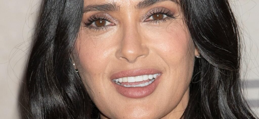 Salma Hayek Told Plunging Glitter Dress Doesn't Fit With Chest Coming 'Out'
