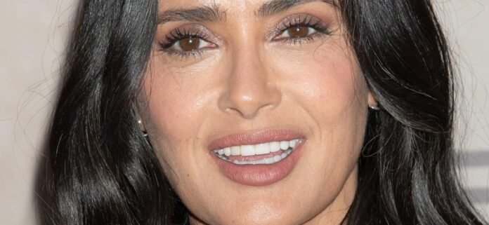 Salma Hayek Told Plunging Glitter Dress Doesn't Fit With Chest Coming 'Out'