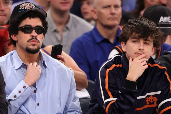 Timothée Chalamet Hangs with Bad Bunny at Knicks Game: See the Photos!