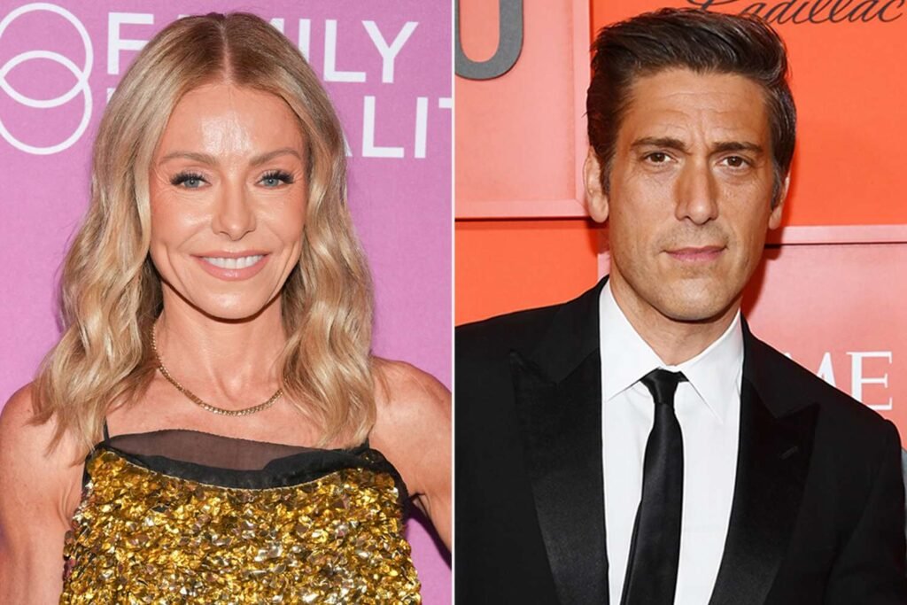 Kelly Ripa Tells David Muir She Took 'Indecent Photos' in Front of a Portrait of Him at Work