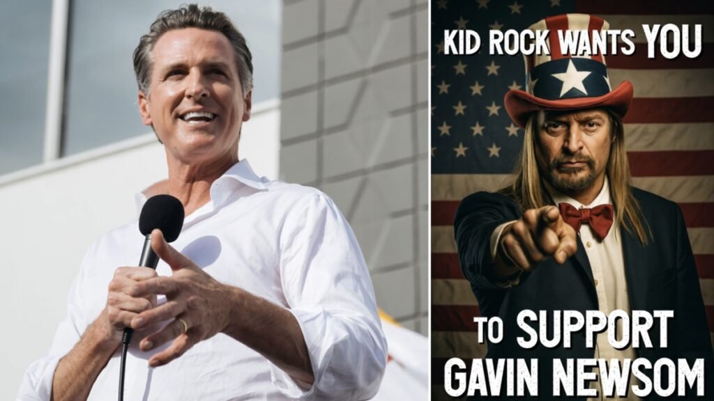 Kid Rock Takes Bait on Gavin Newsom’s Fake Endorsement Poster