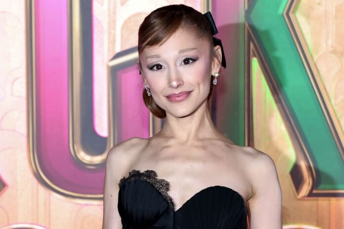 Ariana Grande Wears Two-Tone Gown at N.Y.C. Wicked: For Good Premiere