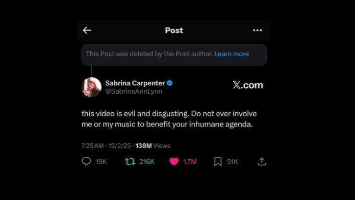 Sabrina-Carpenter-tweet.jpeg White House Quietly Deletes ICE Video Using Sabrina Carpenter’s Music After Getting Ratioed by Pop Star