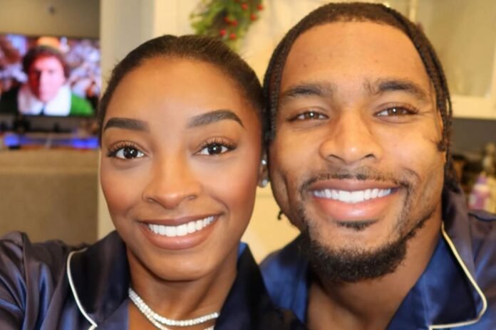 Simone Biles and Jonathan Owens Sport Matching Pajamas While Unwrapping Gifts