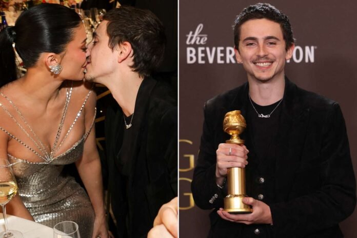 Timothée Chalamet Kisses Kylie Jenner as His Golden Globe Is Engraved